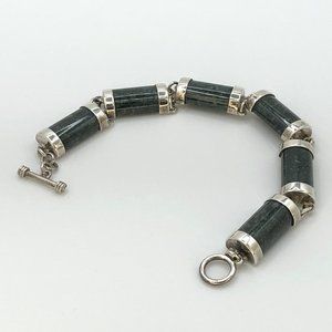 Vintage Sterling Silver & Dark Green Stone Bracelet